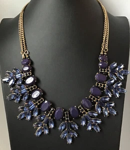 "NATASHA" Statement Bib Necklace Bold Purple With Blue Sparkly Rhinestones - Picture 1 of 6