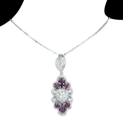 925 Sterling Silver Heart White Topaz 6x4mm Simulated Cz  Necklace 18 - Image 1 of 4