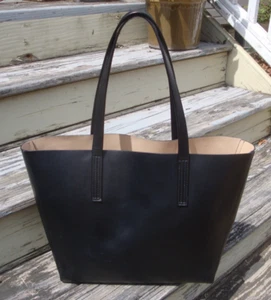 J CREW Black Leather Tote Large Satchel Hobo Handbag Biker Boho Beach Shopper - Picture 1 of 12