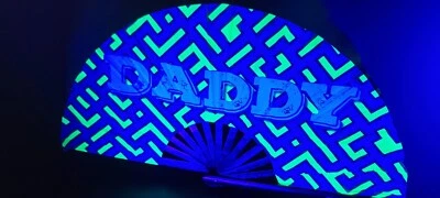 Daddy 14" UV glow bamboo clack fan for parties circuit - Image 1 of 3