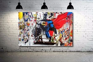 Grafitti art Batman vs. Superman 24 x 18 Canvas Print Giclee - Picture 1 of 1