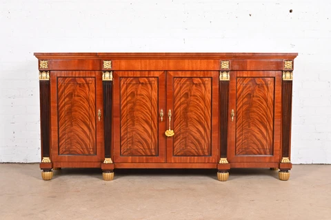 Baker Furniture French Empire Flame Mahogany Sideboard or Bar Cabinet Cover