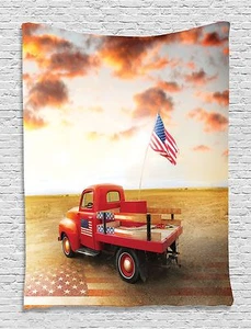 Vintage Cars USA Flag 1950s Tapestry Wall Hanging for Living Room Bedroom Dorm - Picture 1 of 1