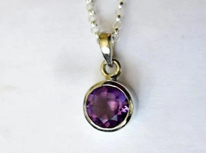 Amethyst Bezel Set Pendant and 18 inch Chain, 925 Sterling Silver, 1.15 ct - Picture 1 of 5