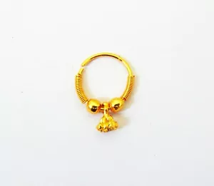 Indian Nath 22K Gold Plated Stud Women Hoop Crown Dangle Nose Ring Gift Jewelry - Picture 1 of 4