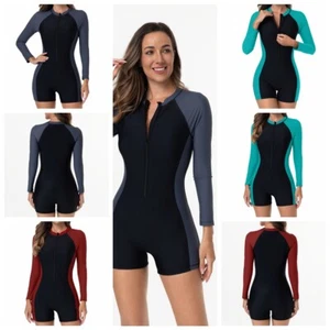 Damen Trikot Tauchen Bodysuit Wettbewerb Body V-Hals Strampler Strand Mode - Picture 1 of 26