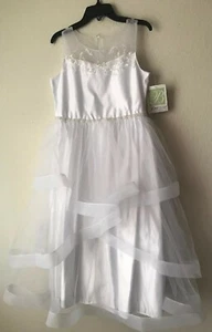 NWT $ 99 BONNIE JEAN BIG GIRLS EMBROIDERED/OVERLAPPING TIERS RUFFLED MESH DRESS - Picture 1 of 12