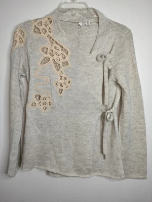 Suéter Cárdigan Moth Anthropologie Talla M Beige Mezcla de Lana Cuello en V Envoltura LS Foto 1 de 4