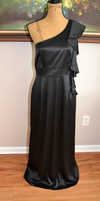 Tahari Arthur Levine NWT silk Ruffle one shoulder black Christy maxi dress sz 10 - Image 1 of 4