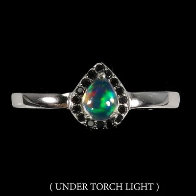 Anillo de plata 925 de San Valentín pera ópalo de fuego espinela negra piedras preciosas joyería talla 7 Foto 1 de 4