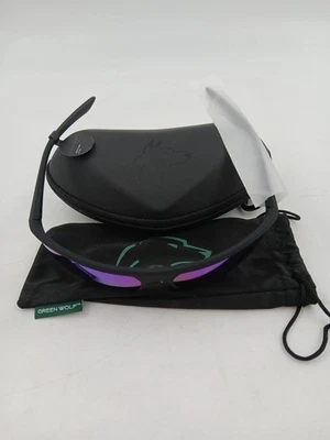ShadyRays Green Wolf Golf Sunglasses Men Size Medium Black Purple LensUV400 Case - Image 1 of 4