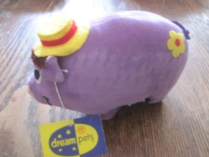 VTG Dream Pets Hambone BY R. Dakin Velvet PURPLE Pig Yellow Hat Flower Japan/TAG - Picture 1 of 4