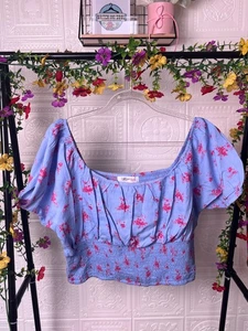 Urban Bliss | Size 14 | Blue & Pink Floral Puff Sleeve Crop Top | Next Day Dispa - Picture 1 of 7