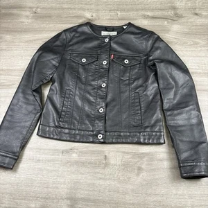 Chaqueta Levi's Talla Pequeña Para Mujer Imitación Cuero Plisado Camionero Botón Cremallera Negra - Imagen 1 de 17
