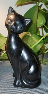 Signed Handmade Mexico Ceramic Black Cat MCM Figurine Folk Art 7.75" Tall - Imagen 1 de 15