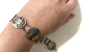 Antik Repub Peruana Peru Lima 9 D. Fino Silberschliff Münze Gliederarmband 1866 - Bild 1 von 18