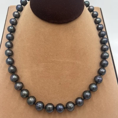 Collar de Perlas 9-10MM GENUINO TAHITIANO Colores Pavo Real Anudado 18" Cierre Magnético Foto 1 de 4