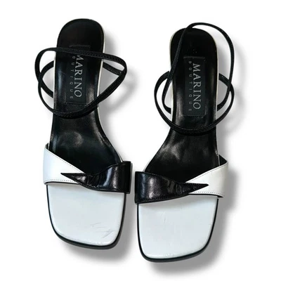 Marino Shoes Womens  7.5M Black White Monochrome Leather Sandals 90s Y2K Artsy - Image 1 of 4