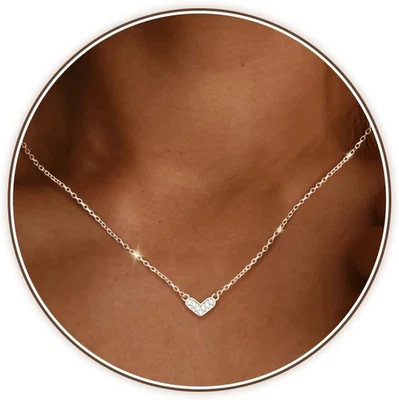 Collana Cuore Argento 925 Donna Ragazza Collana Zirconia Pendente Collana Placca - Immagine 1 di 4