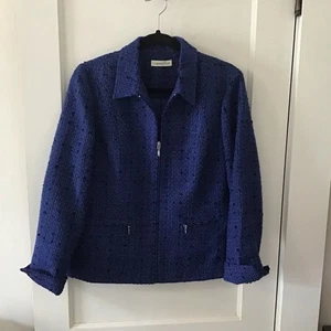 Coldwater Creek Boucle Blue Tweed Zip Blazer Jacket 6 - Bild 1 von 7