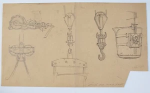 Giorgio Matteo Aicardi (1891- 1984) Drawings. studies of crane hooks, buckets - Picture 1 of 6