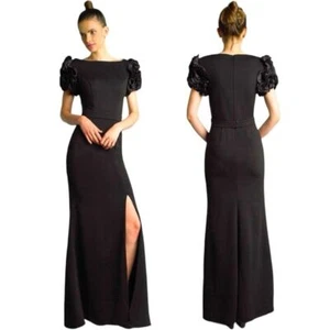 Basix Black Label Floral Sleeve Long Dress Evening Gown Size 2 Classic Black - Picture 1 of 14