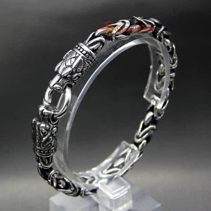 Viking Nordic Fenrir Wolf Heads Bracelet Stainless Steel Norse God Odin Casting - Picture 1 of 8