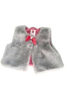 Gymboree Girls Faux Fur Shrug Gray Pink Bow Size 6 - Picture 1 of 3