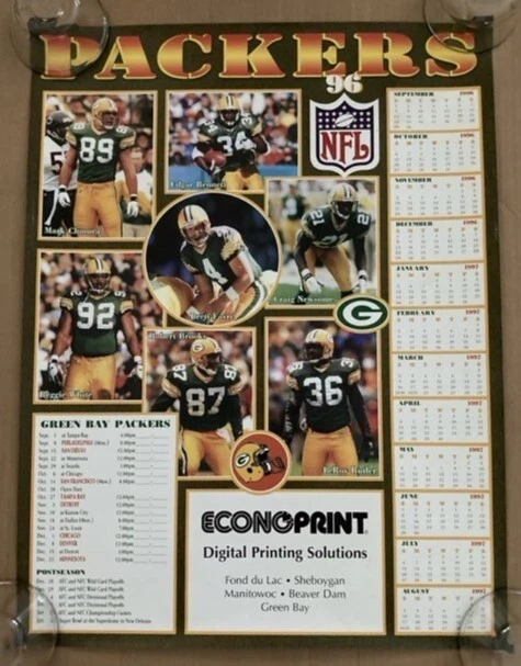 Póster calendario Green Bay Packers 1996 Reggie White Leroy Butler Robert Brooks Foto 1 de 1
