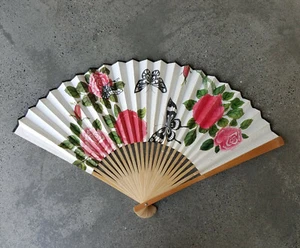 Großer Vintage Orientalischer Chinesischer Volksrepublik Fächer Rose Wanddeko Hängekunst - Bild 1 von 11