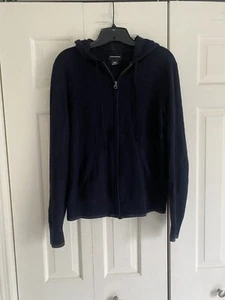 Club Monaco Navy Blue Gray Trim Knit Men's Zip Hooded Hoodie Sweater XS - Picture 1 of 4