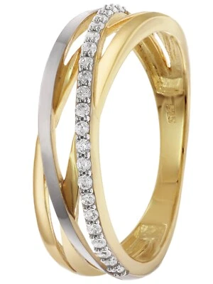 TRENDOR Schmuck Damenring 925 Silber Vergoldet Bicolor Zirkonia-Ring 28016 - Bild 1 von 4