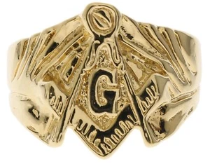 Masonic Men's Ring Comfort Fit Unique 14K Yellow Gold Overlay Size 12 T33 - Picture 1 of 8