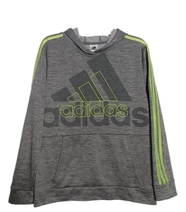 ADIDAS Hoodie Youth XL 18-20 Sweatshirt Gray With Green Strips & Lettering  - Picture 1 of 7