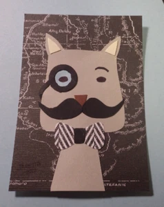 Original Art Piece EXPERIENCED TRAVELER Hand-Cut Paper Cat Picture ACEO ATC Mini - Picture 1 of 1