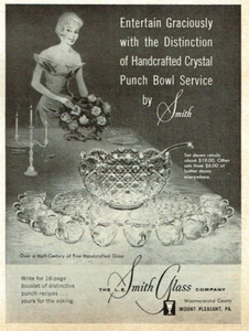 Smith Glas Kristall Bowle Schüssel Service Set Mount Pleasant 1961 Magazin Druck Anzeige - Bild 1 von 1
