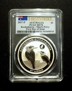 2017- P SILVER KOOKABURRA 1 OZ. MS70 PCGS / SHARK PRIVY - FIRST STRIKE & FDOI - Picture 1 of 6