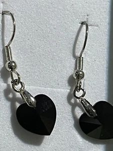 earring sterling siver.925 Swarovski hearts black - Picture 1 of 6