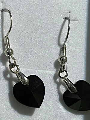 earring sterling siver.925 Swarovski hearts black - Image 1 of 4