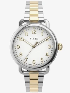 BRANDNEU DAMEN TIMEX UHR SILBERZIFFERBLATT ZWEIFARBIG EDELSTAHLARMBAND - Bild 1 von 5