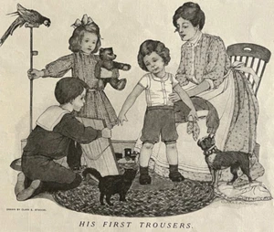 Revista de arte vintage Clara Atwood imprime sus primeros pantalones niños perro gato 1907 - Imagen 1 de 4