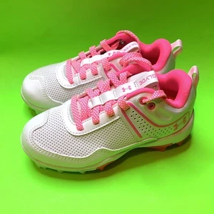 UNDER ARMOUR GLYDE Youth Girls’ Baseball & Softball Cleats 2Y White w/Pink - Picture 1 of 12