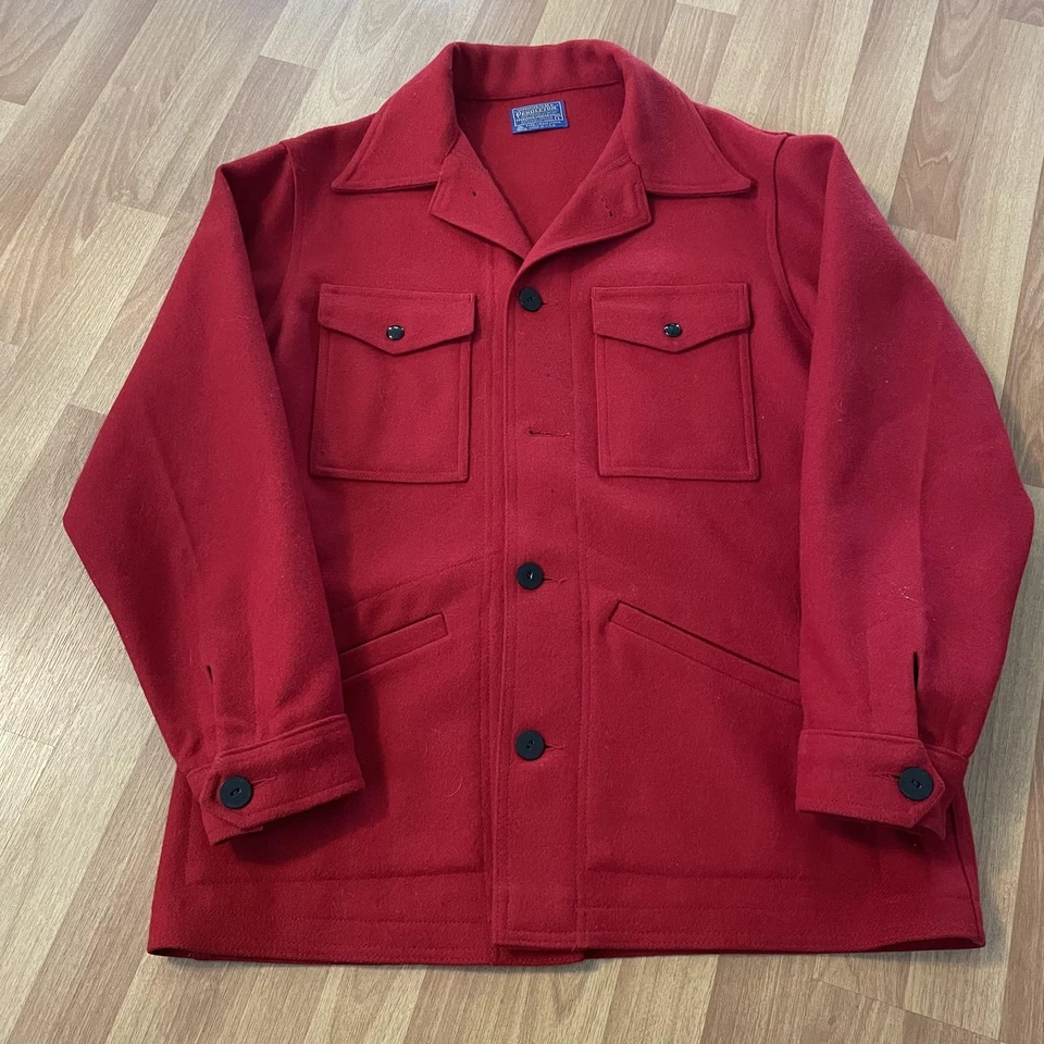 Vintage Pendleton Wool Jacket Mens Large Red Hunting Jacket USA 70s Needs Button - Image 1 of 4