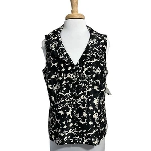 Blusa elegante Danny Nicole para mujer 14 negra crema sin mangas con botones nueva con etiquetas - Imagen 1 de 6