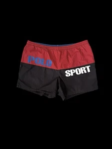 Polo Sport Ralph Lauren Spellout Swim Trunks Vintage Sz XL Black Red - Picture 1 of 6