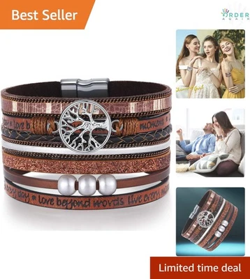 Pulsera Árbol de la Vida de Cuero Mujer Multicapa Boho Regalo para Día de la Madre Foto 1 de 4