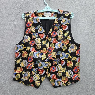 Chaleco de mujer vintage informal de esquina XL negro acetato seda botón geométrico Foto 1 de 4