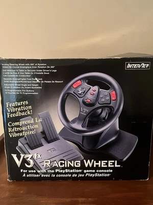 Interact V3FX Racing Wheel (CIB) – Complete in Box for Sony PS1 / PS2 - Image 1 of 4
