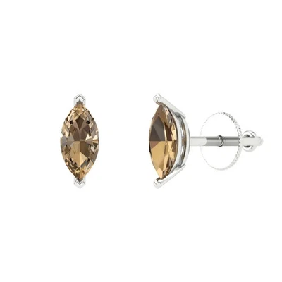 1 cttw Marquise Simulated Champagne Diamond Gold-Plated Push Back Stud Earrings - Image 1 of 4