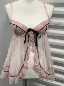 Victoria Secret Sexy Little Things 34c Lingerie Babydoll  Black Mesh Pink...